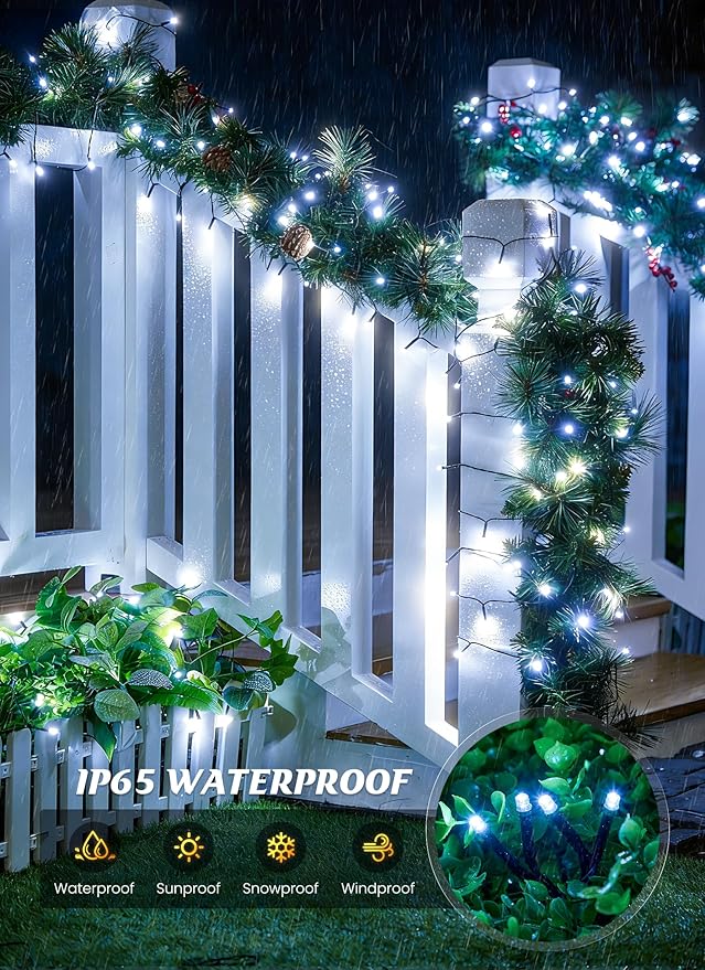 Brightown Solar String Lights Outdoor, 2 Pack Total 80FT 200 LED Solar Powered String Lights Waterproof with 8 Modes, Auto On/Off, Patio Lights for Outside Tree Garden Balcony Party Decor (Cool White)