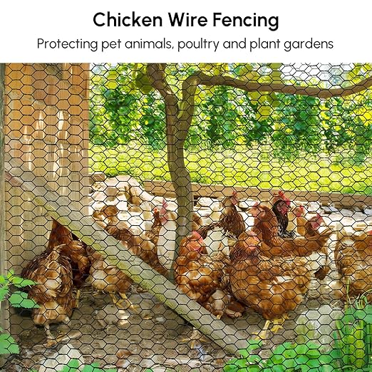 24in x 150ft Chicken Wire, Black Poultry Wire Netting, Hexagonal Galvanized Mesh, Outdoor Anti-Rust Surface Plastic Coating, Garden Fence Animal Barrier for Pet Rabbit Chicken Fencing