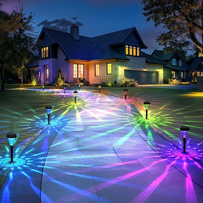 TISEJOY Solar Pathway Lights Outdoor Waterproof 12 Pack Color Changing Garden Light for Yard Patio Driveway Walkway Lawn Landscape Lighting for Outdoor Decor