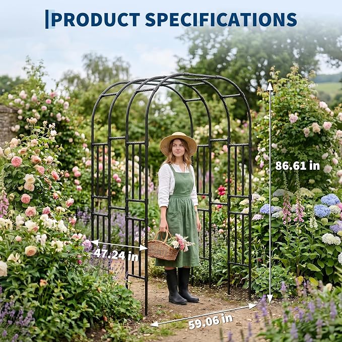 Metal Garden Arch Trellis, 7.3 Ft Black for Raised Beds, Plant Support for Cucumbers & Climbing Vegetables