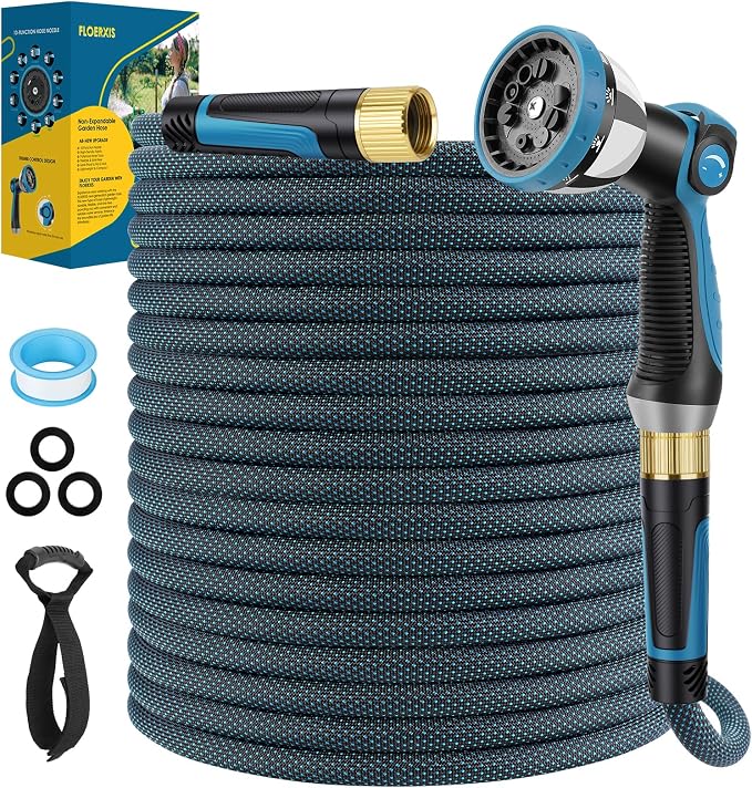Non-Expandable Garden Hose 25 FT, Lightweight Hose with 10 Function Spray Nozzle, Kink-Free Flexible Water Hose, Durable, Leak-Proof, 360° Swivel Connectors, Portable Storage Strap