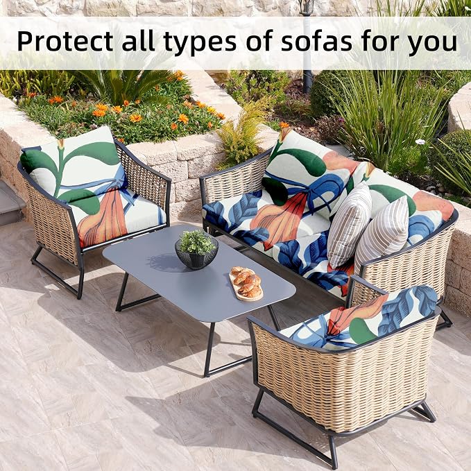 BIETYONE 8Pcs Stretch Patio Cushion Covers, Outdoor Couch Covers Replacement,Outdoor Couch & Sofa Slipcovers,for Patio Furniture Cushion Covers,Washable Reusable Furniture Protector (Print,Cover Only)