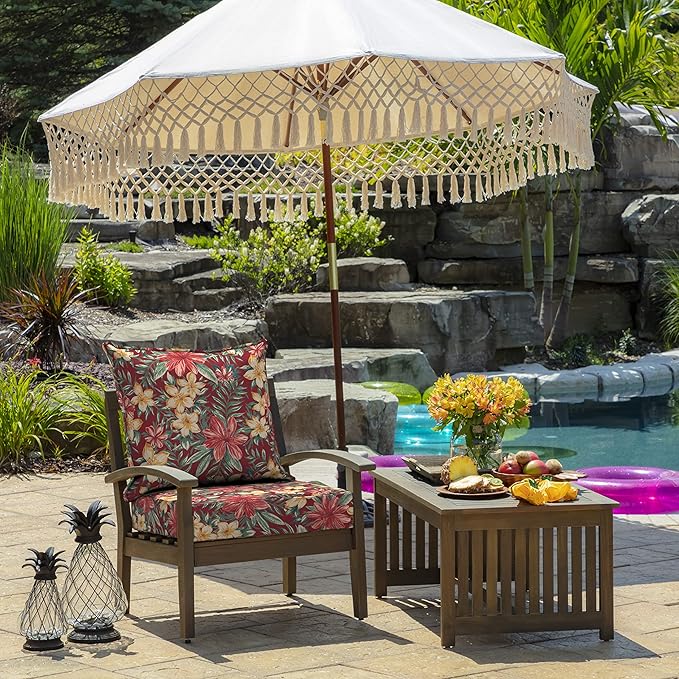 Arden Outdoor Foam Deep Seat Cushion Set, 24x24, Premium High-Density Foam, Never Flattens, Weather-Proof for Patio Chair Sofa Couch, Ruby Clarissa