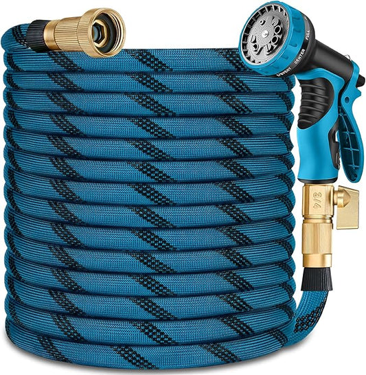 100ft Garden Hose - 2026 Ultra Lightweight Water Hoses w/10 Function Spray Nozzle and 3/4" Brass Fittings- Durable, & Flexible Water Pipe for Yard, Lawn, Outdoor & Gardening(Blue Black)