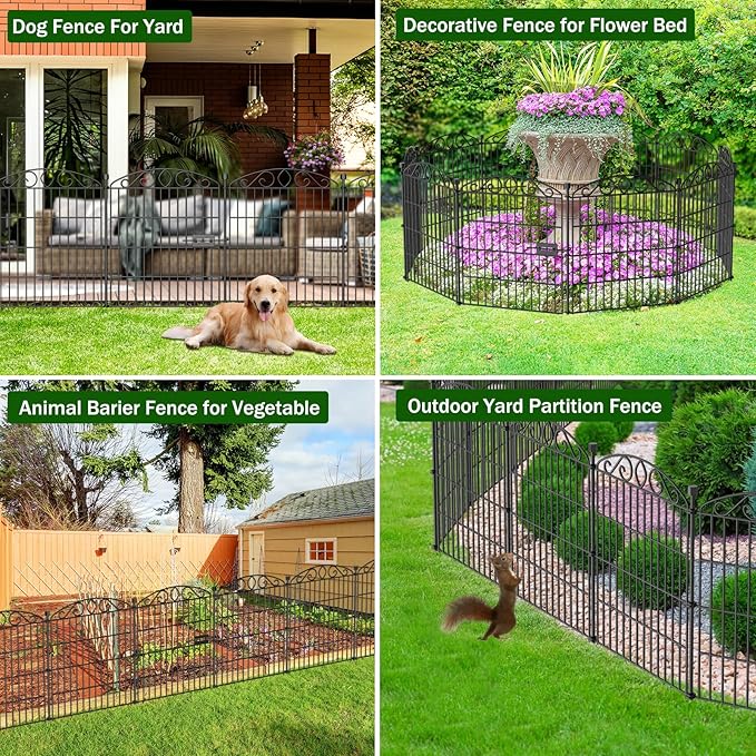 Garden Fence 12 Panel with Gate - 30in H x 22.72 ft L, No Dig Rustproof Metal Tall Animal Barrier for Dogs Rabbits, Decorative Outdoor Border for Yard, Patio, and Flower Beds