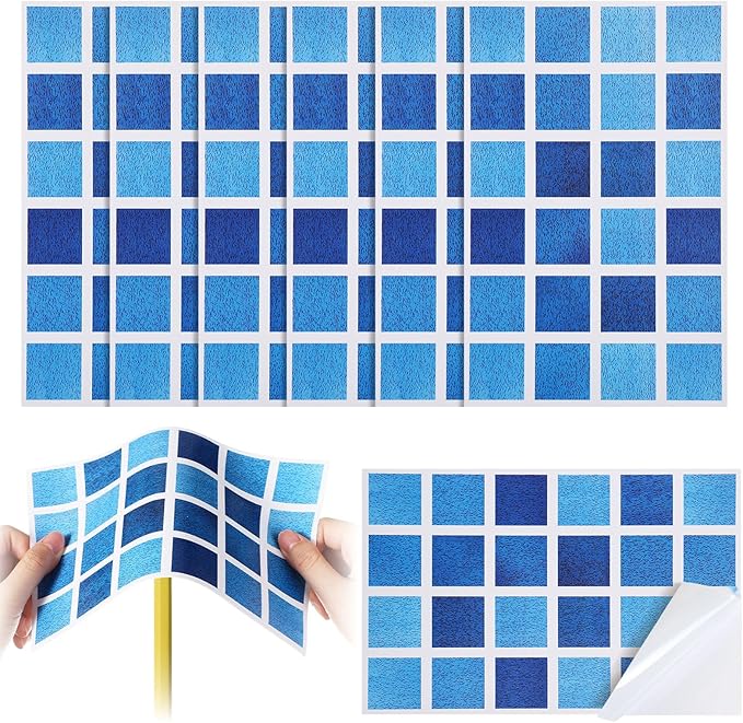 Yexiya 6 Pcs PVC Pool Repair Patches 8.45x5.51 Inch - Heavy-Duty Vinyl Adhesive Patch Kit for Above Ground Pools, Air Mattress, Inflatable Boats, Tents(Plaid,Gradient Blue)