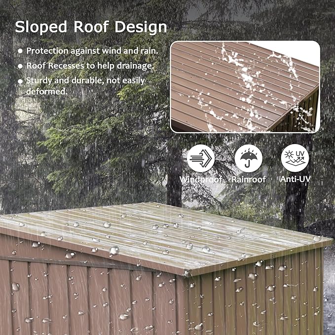 Christopher Knight Home Avonn Outdoor Storage Shed 6x4 FT, Metal Tool Sheds Storage House with Lockable Double Door, Large Bike Shed Waterproof for Garden, Backyard, Lawn, Brown