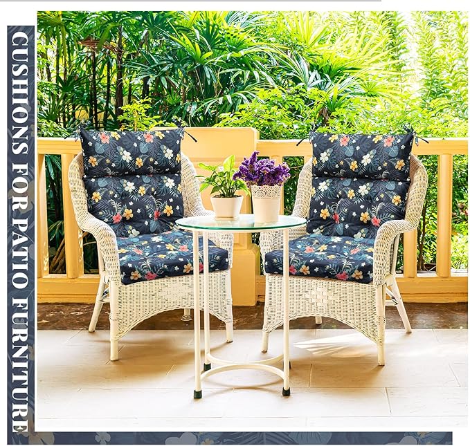 Sintuff 4 Pcs 44 x 21 x 4 Patio Chair Cushions Outdoor Chair Cushion Seat/Back Tufted Pillow with Ties Water Resistant Replacement Indoor Patio Furniture Outdoor Furniture (Pattern,Black)