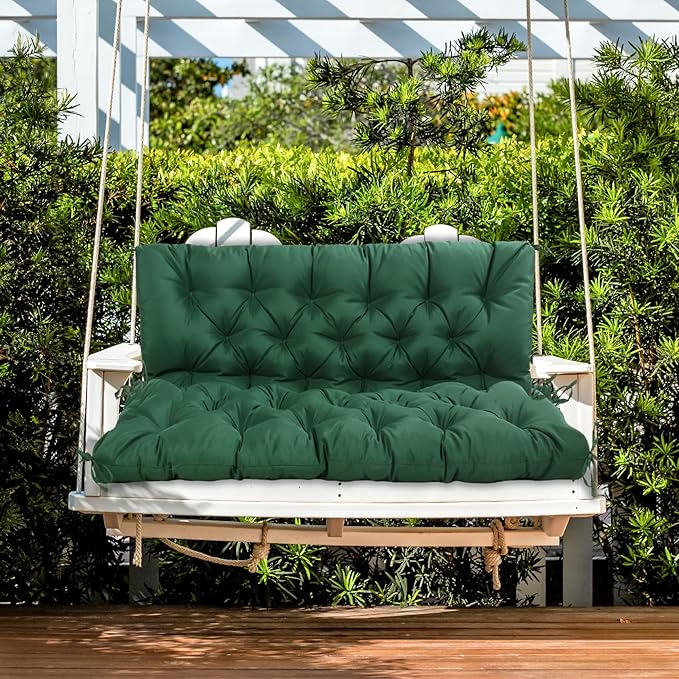 Waterproof Porch Swing Cushions 60 Inch,2 3-Seater Replacement for Outdoor Furniture with Backrest and Straps, Thick 4" Swing Seat Bench Cushion for Loveseat Glider Bench Patio Lawn Backyard