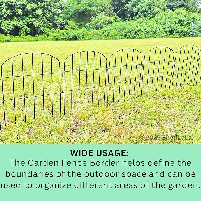 ShopLaLa Garden Fence (10 Panels) 12in(L) x 16.5in(H) Animal Barrier Fencing for Dogs, Rustproof Metal Wire Decorative Flower Bed Edging for Landscape Patio Outdoor Decor, Tall Large Yard Black Fences
