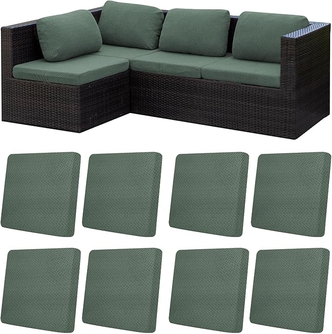 8Pcs Patio Cushion Covers,Outdoor Cushions Covers,Stretch Cushion Covers Replacement, Washable and Reusable Furniture Protectors(Matcha Green)