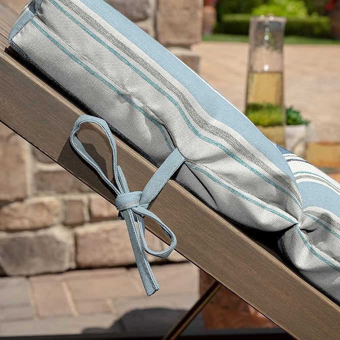 Arden Outdoor Chaise Cushion, 21 in x 72 in, Weather-Proof, Rain-Proof, Fade Resistant Patio Cushion for Chaise Lounger French Blue Linen Stripe