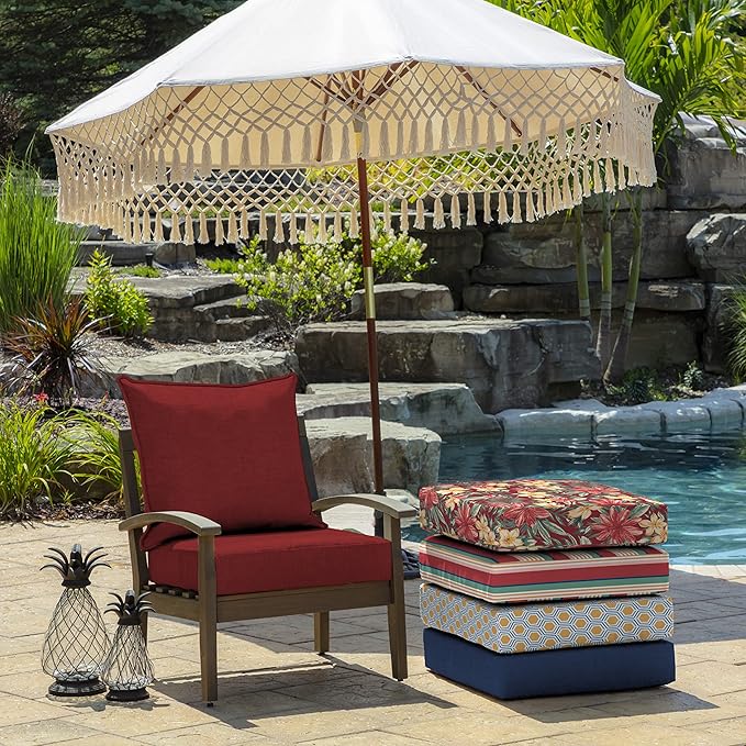Arden Outdoor Deep Seat Cushion Set (2-Pack), 22 in x 24 in, Weather-Proof, Rain-Proof, Fade Resistant Patio Cushion for Chair, Sofa, and Couch Ruby Red Leala