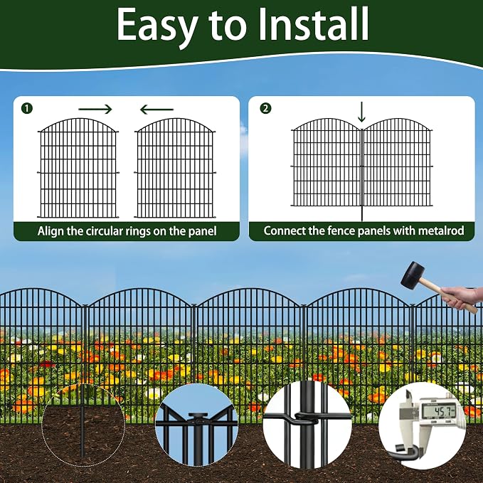 ULIOK Decorative Garden Fence, 10 Panels No Dig Fence Panels 32 in(H) X 25.6ft(L) Animal Barrier for Patio, Animal Ground Stakes Fencing for Garden, Rabbit Dog Temporary Fence for Outdoor Yard