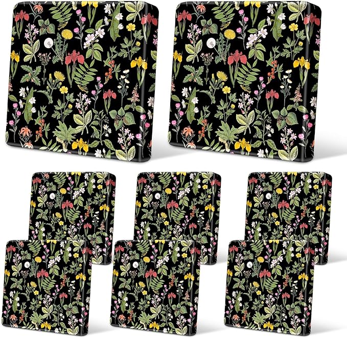 pickyNproud 8Pcs Patio Cushion Covers Stretch Outdoor Couch Cushions Slipcovers Replacement Washable Furniture Protector with Elastic Bottom Sofa Chair Seat Cover, Black Flower