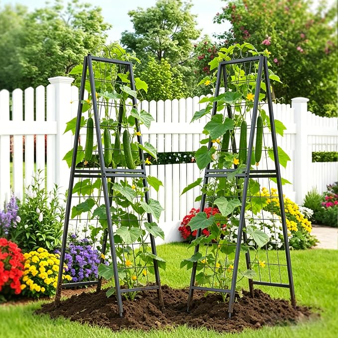 Zhongma Metal Garden Trellises Heavy Duty Plant Support Trellis(16"x 77"H A-Frame)