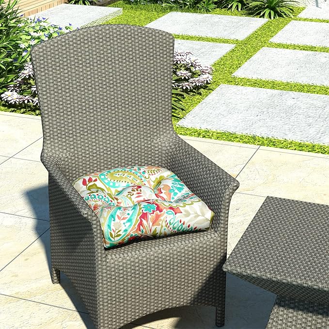 LVTXIII Outdoor U-Shaped Wicker Seat Cushion, Decorative Tufted Chair Pads Round Back Seat Cushion Set for Patio Garden Home Office Furniture, 19”x19”x4”, 2 Pack, Pretty Paisley