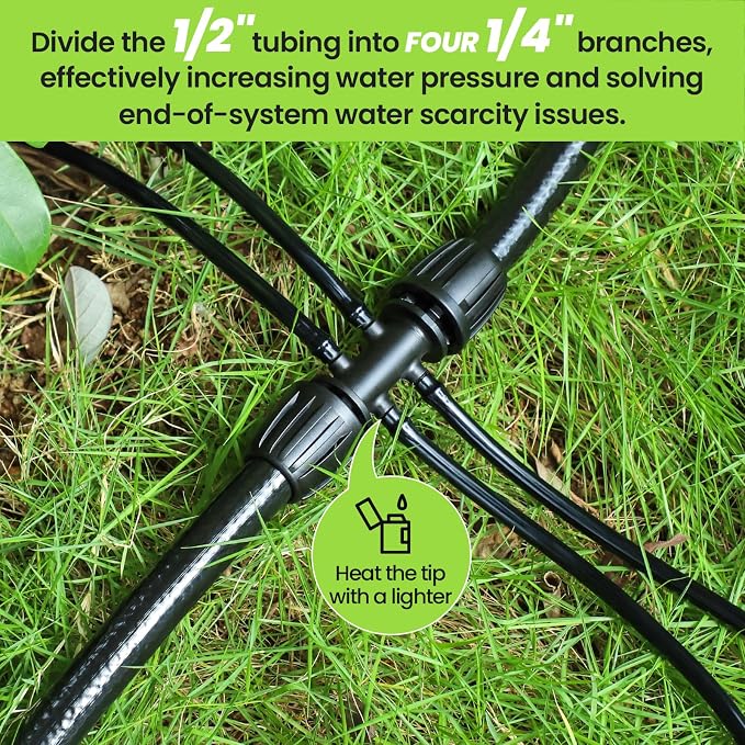 Bonviee 50FT 1/2" Drip Irrigation Tubing with 4-Pack 6-Way Connectors, Flexible Blank Distribution Hose Main Line for Garden Watering System, Raised Beds, Flower & Vegetable Gardens