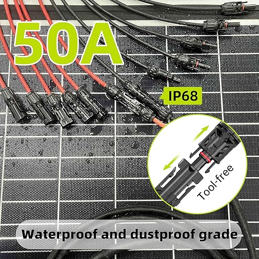 Solar Connectors for 8 Solar Panels,Tool-Free Solar Panel Splitter,3.3 Ft Solar Extension Cable Splitter, Waterproof 2 to 16 Y Branch Parallel Adapter for PV Cable
