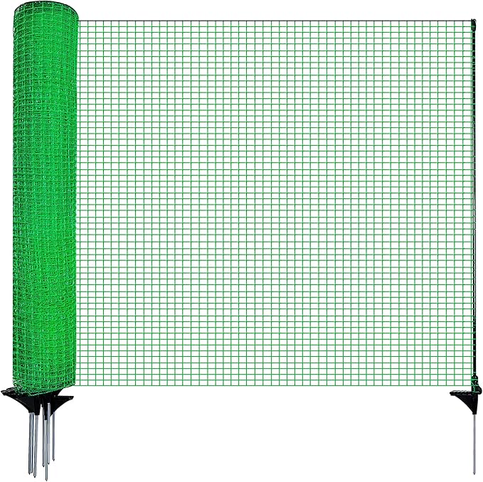 HIDALIFE Temporary Fence with Posts,3‘x50‘ Safety Barrier for Dog Snow Plastic Mesh Fencing with Fiberglass Stake Windbreak Rope,Movable Fencing Roll for Garden Backyard Outdoor Animal Protect