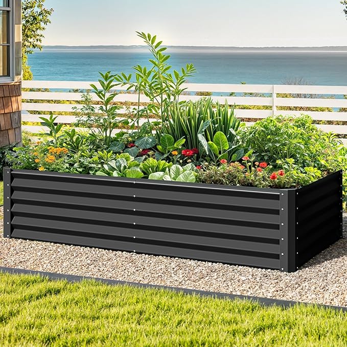 DWVO 2pcs 6 x 3 x 1.5 FT Raised Garden Bed Kit, Outdoor Galvanized Flower Bed with Gloves, Large Metal Planter Box for Vegetables, Flowers, Herbs, Fruits, Black