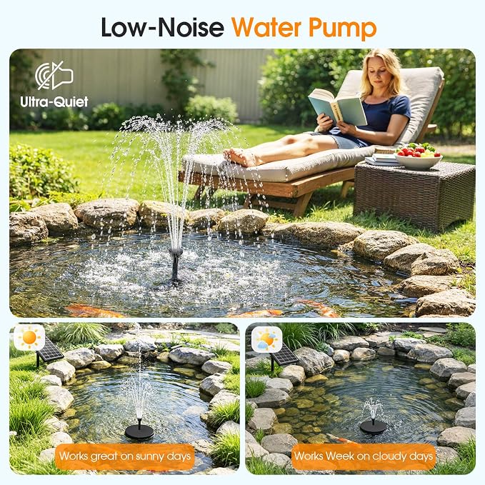 Antfraer Solar Fountain Pump 7W, Solar Water fountain for Bird Bath with Dry-Run Protection, Double-Layer Nozzles & 5Ft PVC Tubing for Bird Bath Small Pond Waterfall DIY Features
