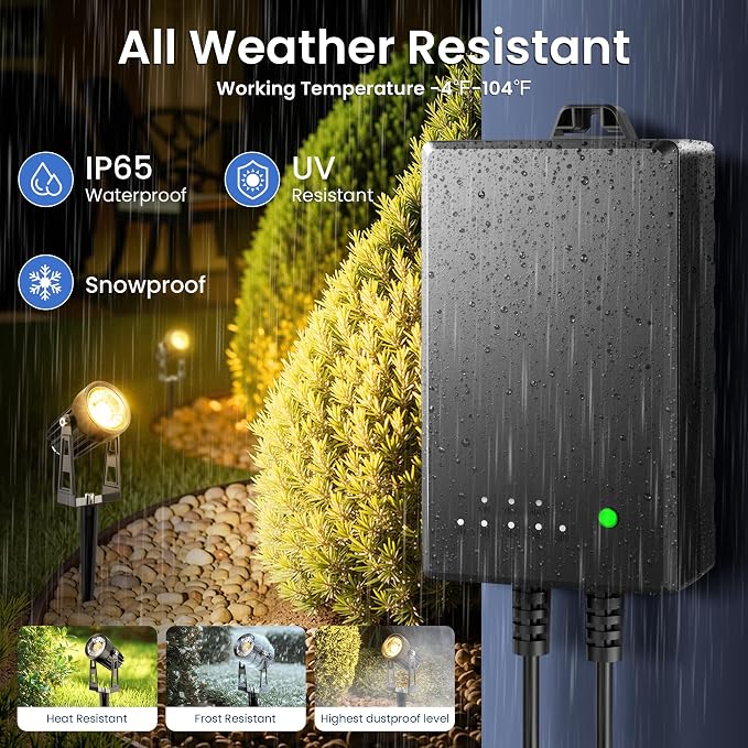 All-in-One Outdoor Low Voltage Landscape Lighting Kit, 8 Pack 3000K Landscape Spot Lights with 60W Transformer 65FT Wire, Waterproof Low Voltage Landscape Lights for Yard, Garden, Tree, Pathway, House