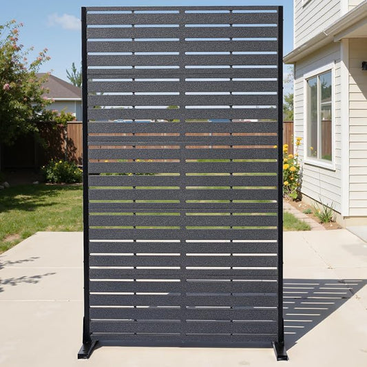 Privacy Screen Outdoor 60" Hx35 W Freestanding Privacy Panel with Stand, HDPE Decorative Privacy Fence with Louver Pattern 5 Panels, Patio Divider Screen, Privacy Screens for Outside,Balcony