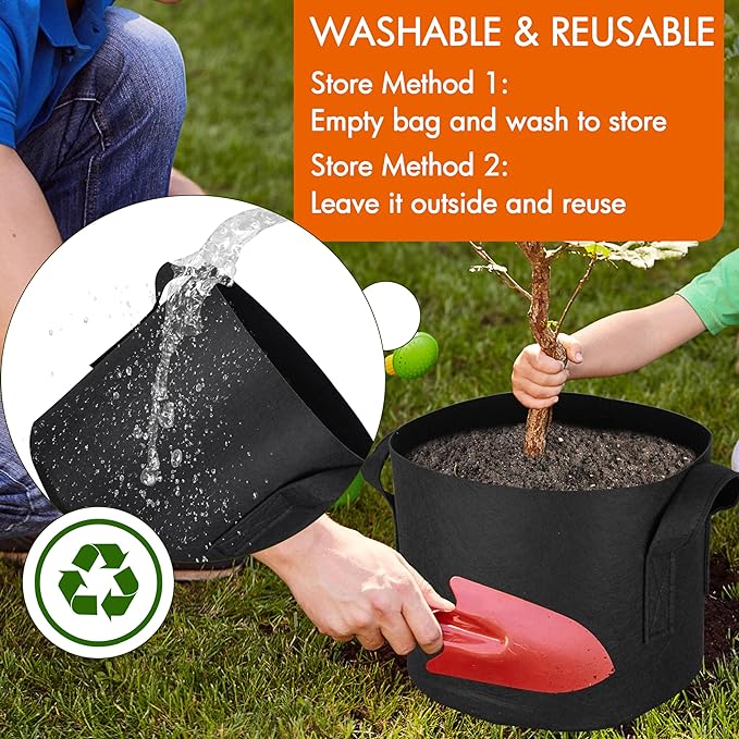 Gardzen 10-Pack 5 Gallon Grow Bags, 300G Thickened Fabric Grow Bags with Handles, Heavy Duty Aeration Plant Grow Bags for Indoor & Outdoor Use