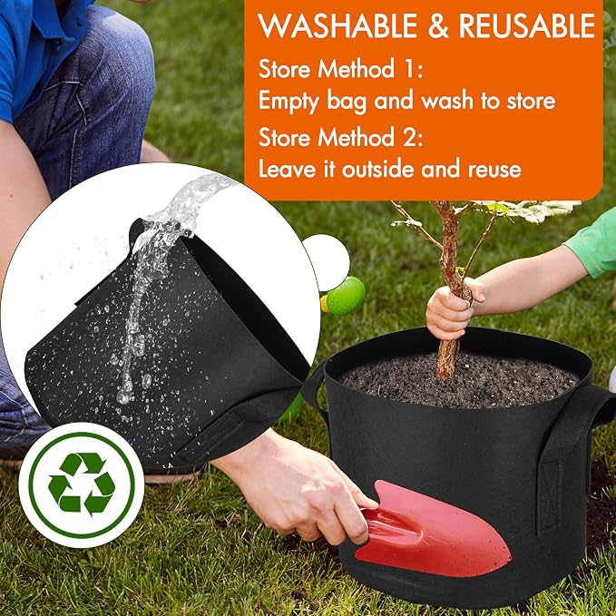 Gardzen 10-Pack 7 Gallon Grow Bags, 300G Thickened Fabric Grow Bags with Handles, Heavy Duty Aeration Plant Grow Bags for Indoor & Outdoor Use