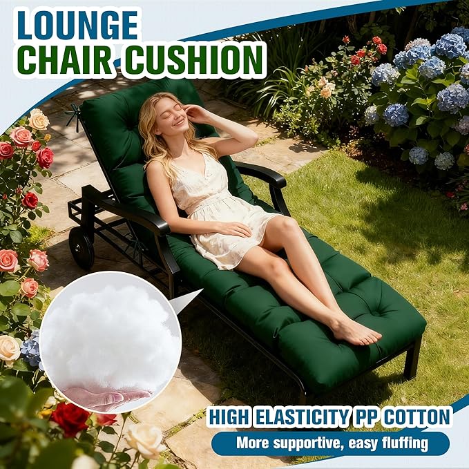 MTMR Chaise Lounge Cushion Outdoor, Non-Slip Chair Cushion for Patio Furniture, Waterproof Outdoor Replacement Seat Pad for Pool Lawn Wicker Couch Bench Loveseat, Long Thick Lounge Cushion, Emerald
