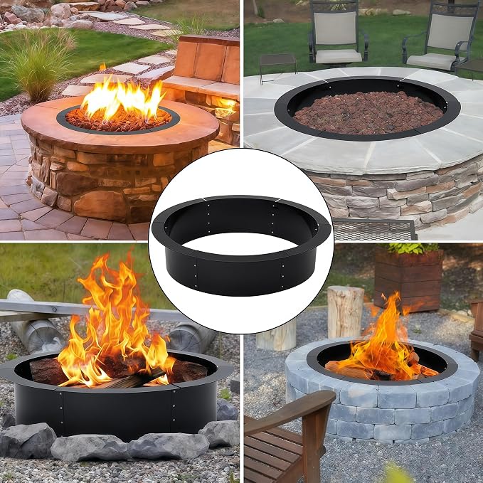 GarveeLife 36 Inch Smokeless Fire Pit Ring, Duty Solid Steel Panels with Air Vents, Inner Round Firepit Rim Insert for Outdoor Above/In-Ground, Suitable for Backyard, Patio, Garden, Easy Install