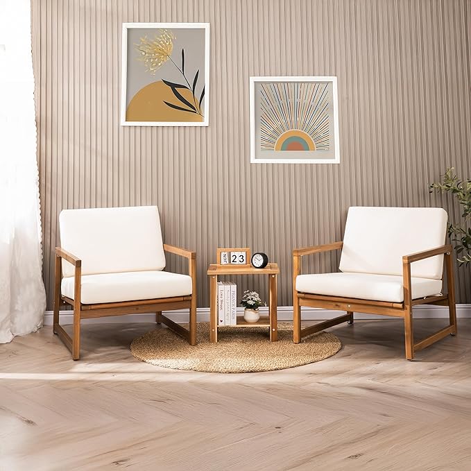VICTORY RELAX Solid Acacia Wood Side Table with 2-Tier Storage, Weather-Resistant Outdoor Indoor End Table, Light Natural Rustic Color Night Stand