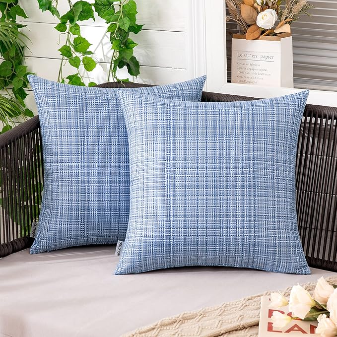 MIULEE Outdoor Waterproof Throw Pillow Covers Decorative Farmhouse Water Resistant Cushion Covers for Tent Patio Garden Couch Sofa Pack of 2, 18x18 Inch Light Blue