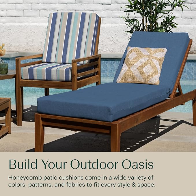 Honeycomb Outdoor Chaise Lounge Cushion for Patio Furniture, Water & Fade Resistant, Removable Cover, 21.5 x 70, Heritage Textured Solid Pacific Blue