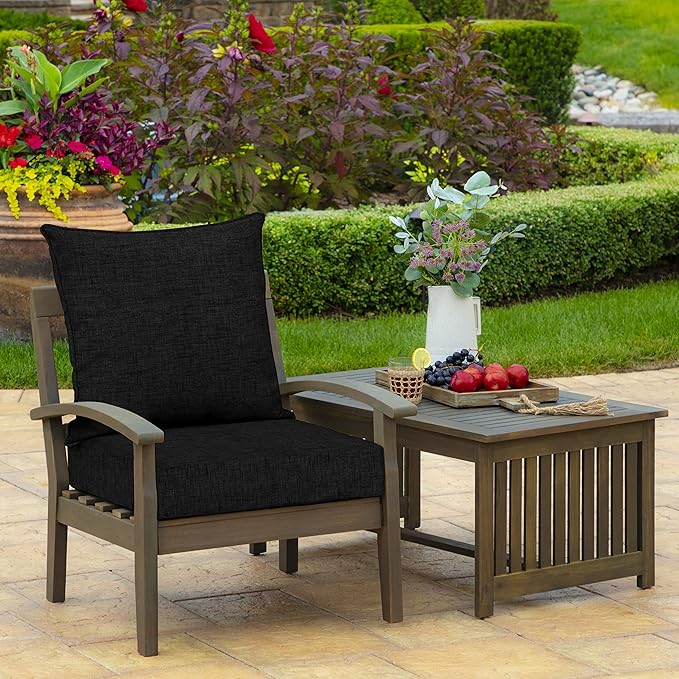 Arden Outdoor Foam Deep Seat Cushion Set (4-Pack), 24x24, Premium High-Density Foam, Never Flattens, Weather-Proof for Patio Chair Sofa Couch, Black Leala