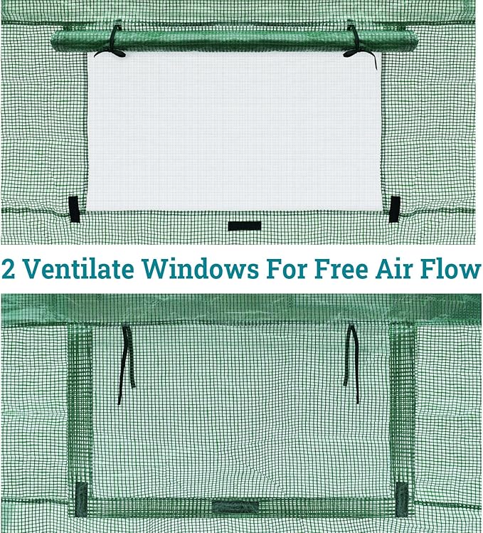 BenefitUSA 4.8x8.5x7.2'H Large Walk-in Peak Roof Greenhouse with 2 Zipper Doors & Windows (Green)
