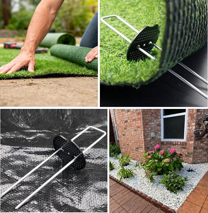 4 Inch 50 PCS Galvanized Landscape Staples with 50 PCS Gasket, Landscape Fabric Pins Stakes Lawn Ground Cover Graden Staples Spikes Weed Barrier Stakes