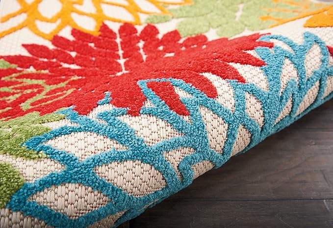 Nourison Home Aloha Indoor/Outdoor Green 2'3'' x 8' Area-Rug, Tropical, Botanical, Easy-Cleaning, Non Shedding, Bed Room, Living Room, Dining Room, Deck, Backyard, Patio (2x8)