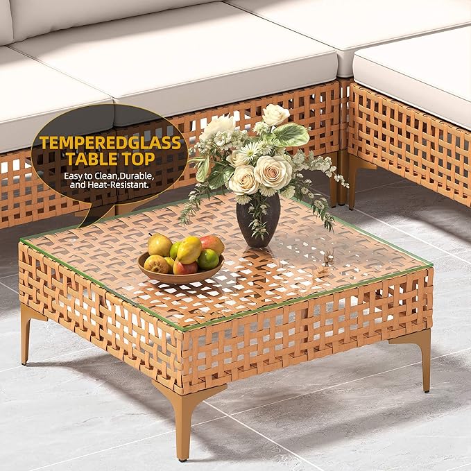 DWVO 7 Pieces Patio Furniture Set, PE Rattan Wicker Patio Conversation Set for Patio Backyard Poolside Porch, Outdoor Sectional Sofa with Coffee Table & Cushions