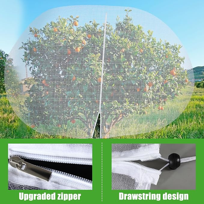 14 x 18 ft Large Fruit Tree Netting for Protecting Fruit from Squirrels Birds Bug Deer & Rat Garden Mesh Netting with Zipper and Drawstring Tree Covers for Blueberry Peach Apple Garden Bushes