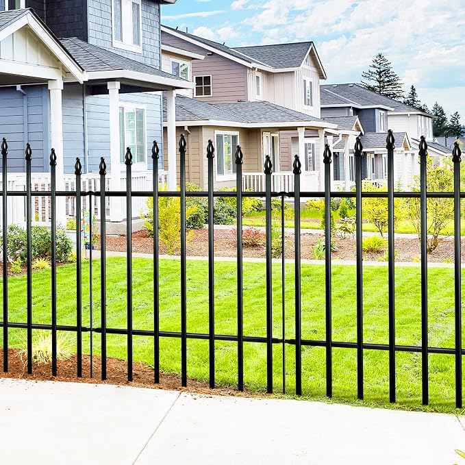 Metal Garden Fence Panels 36" H x 11.6 Ft L, 5 Pack No Digging Decorative Garden Border Fence, Rust-Resistant Black Landscape Edging for Flower Beds, Yard, Patio