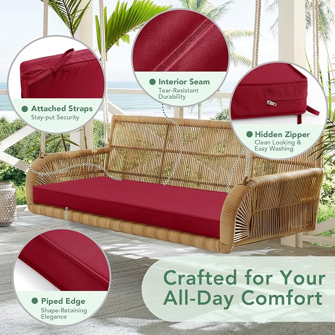 Summsun Outdoor Bench Cushion: Waterproof and Fade Resistant Patio Furniture Cushions - Non-Slip Bench Pad Cushion with Removable Cover for Garden Swing Porch Sofa Settee, 48 x 18 x 3 Inch, Red