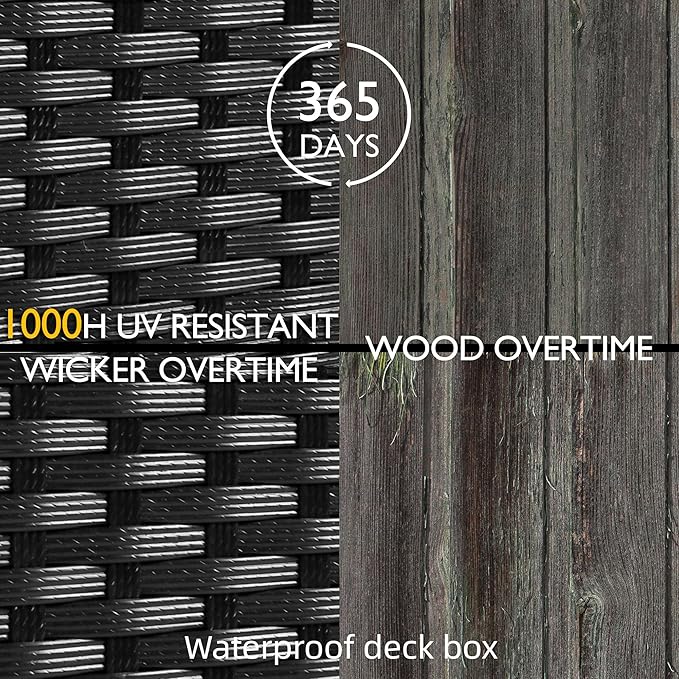 230 Gallon Wicker Deck Box - Waterproof Outside Storage Box with Wheels - Outdoor Bench for Indoor & Outdoor Use, Storage Bin for Patio Furniture, Pool Storage and Garden Tools - Black