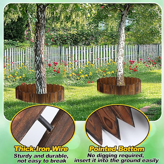 Wooden Garden Edging - 2pcs 6.6ft x 11.8in Pine Landscape Border, Flexible Weather-Resistant Fences for Decorate Spring Outdoor Patio Yard Lawn Flower Beds