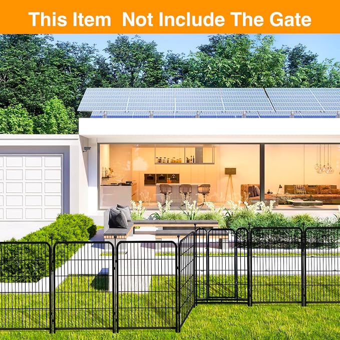 Getlay Doorless Animal Barrier Fence, 40in(H) 14 Panels Total 31 Ft(L), Garden Fences and Borders for Dogs, Anti Dig Fence Barrier, Black Metal Decorative Garden Fencing, Flower Bed Fencing