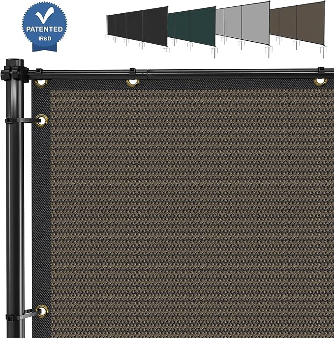 E&K 5'x97' Outdoor Privacy Screen Fence Panel Freestanding Backyard Patio Privacy Pool Fencing Temporary Garden Dog Fence with Iron Poles and Rails (Brown)