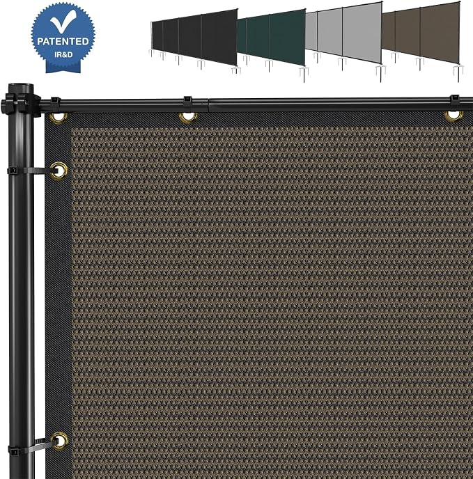 E&K 6'x34' Outdoor Privacy Screen Fence Panel Freestanding Backyard Patio Privacy Pool Fencing Temporary Garden Dog Fence with Iron Poles and Rails (Brown)