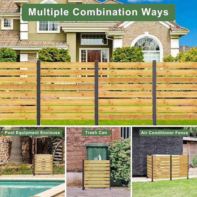 Wood Privacy Screen – 43”H x 38.5”W (2 Panels), Above Ground: 43”H, Overall: 55”H, Pool Equipment, Trash Can, Air Conditioner Fence, Aluminum Alloy Outdoor Walls