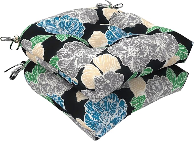 LVTXIII Outdoor U-Shaped Wicker Seat Cushion, Decorative Tufted Chair Pads Round Back Seat Cushion Set for Patio Garden Home Office Furniture, 19"x19"x4", 2 Pack, Peony Garden